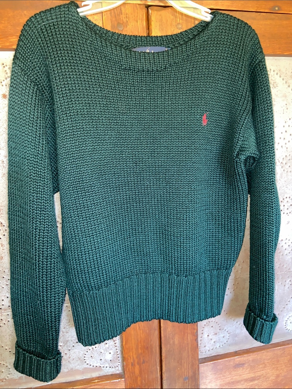 Vintage 80s Ralph Lauren 100% Wool Chunky Knit Sweater M Made in Hong Kong